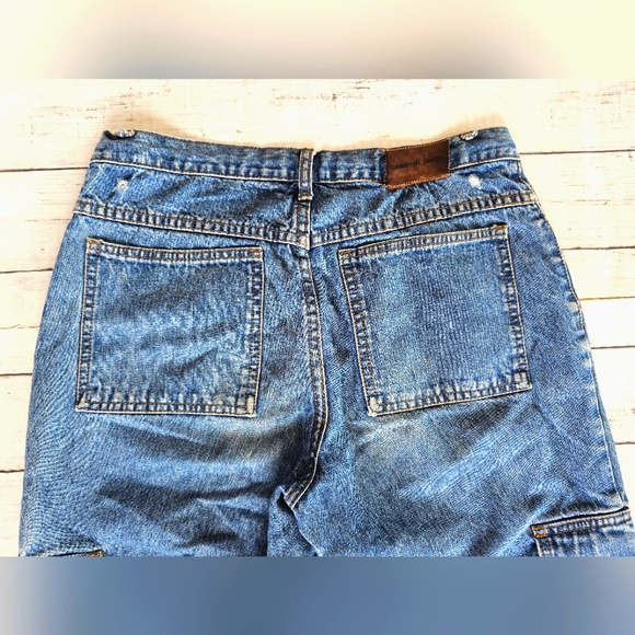 Vintage Y2k Zana Di Blue Denim Cargo Pocket Jeans Flare Distressed w/ Tie String - Picture 9 of 13